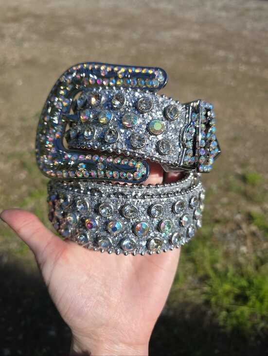 Silver Flower Buckle Rhinestone Belt New Western Rodeo Belt Small